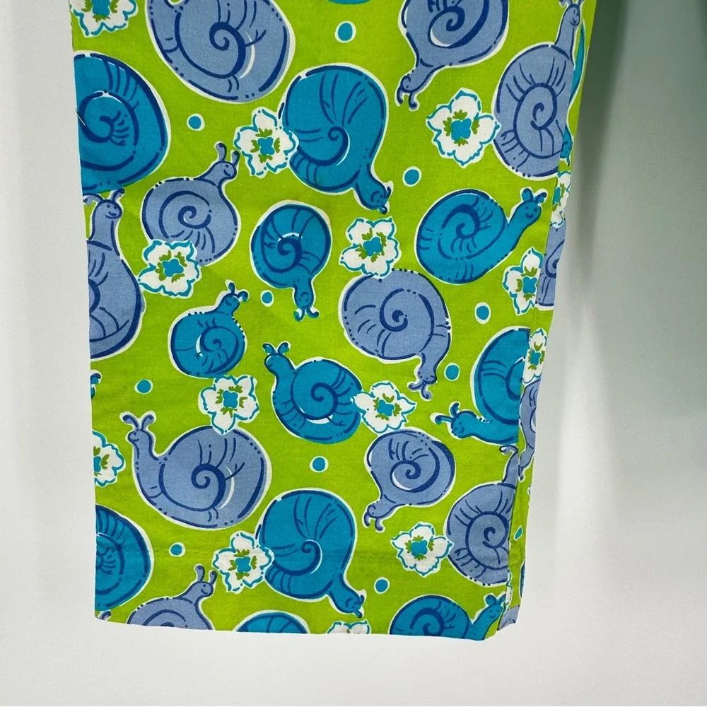 Lilly Pulitzer Green Blue Snail Floral‎ Print Cropped Pants Womens Size 10